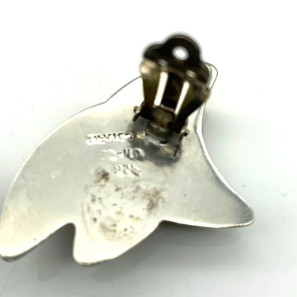 Vintage Sterling Silver Puffy Taxco Earrings, Abstract Modernist Design Clip Ons - Picture 6 of 6